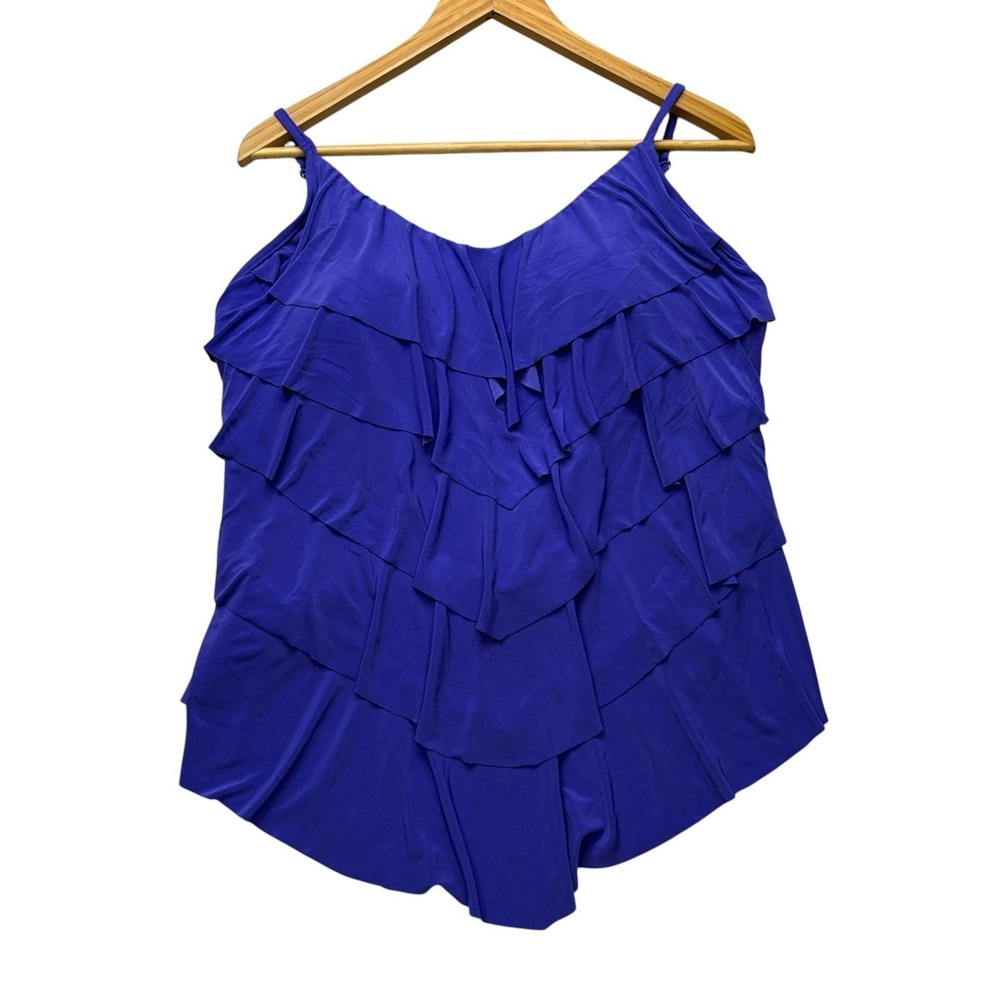 Trimshaper Womens Tankini Top 16 Purple Swim Swimsuit Layered Slimming y2k